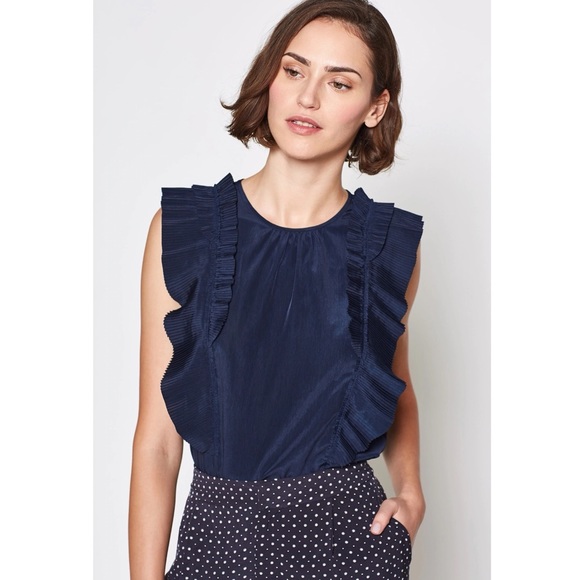 Joie Cruzita Pleated-ruffle Blouse In Midnight –– NWT - Picture 3 of 15